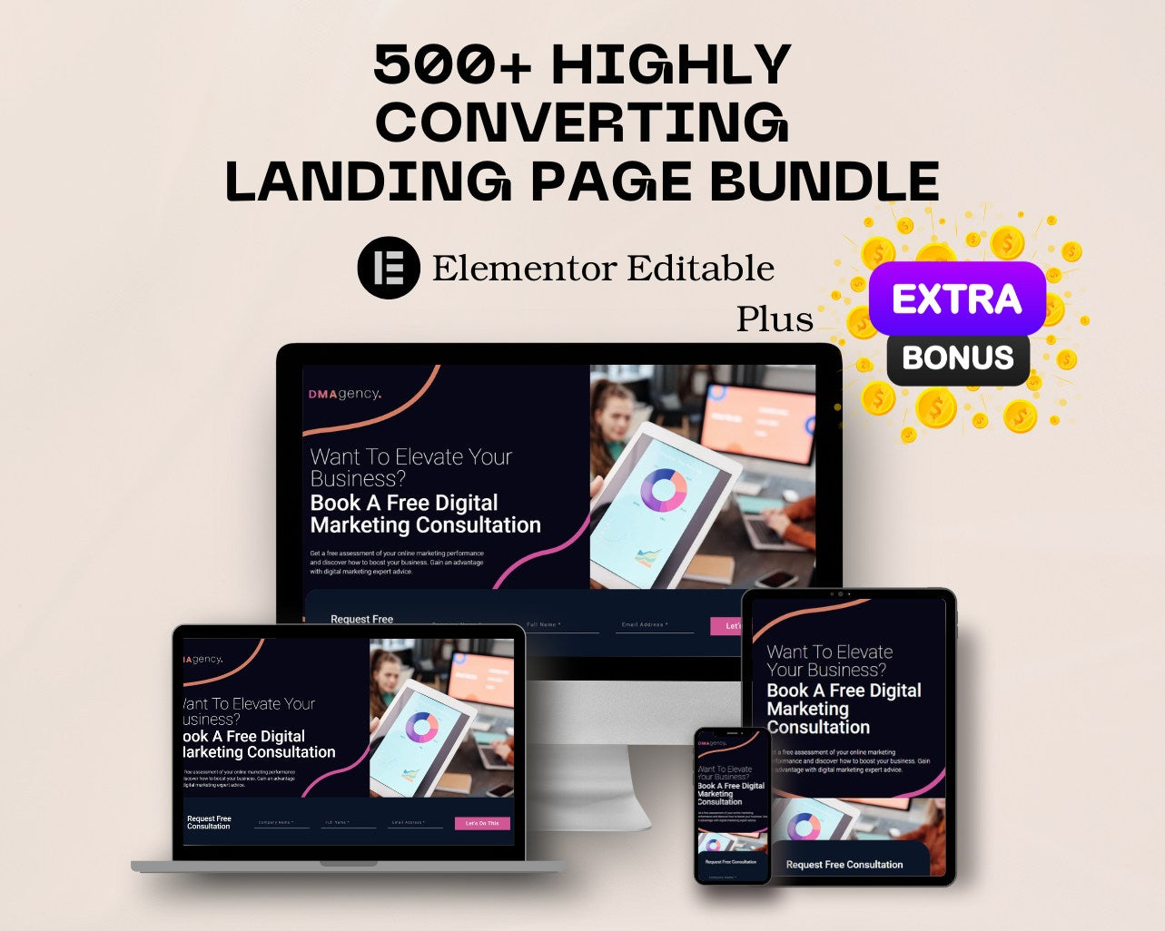 500+ Premium Landing Page Bundle | Elementor friendly | Bonus Gift Including Free Plugin + Graphic design Bundle