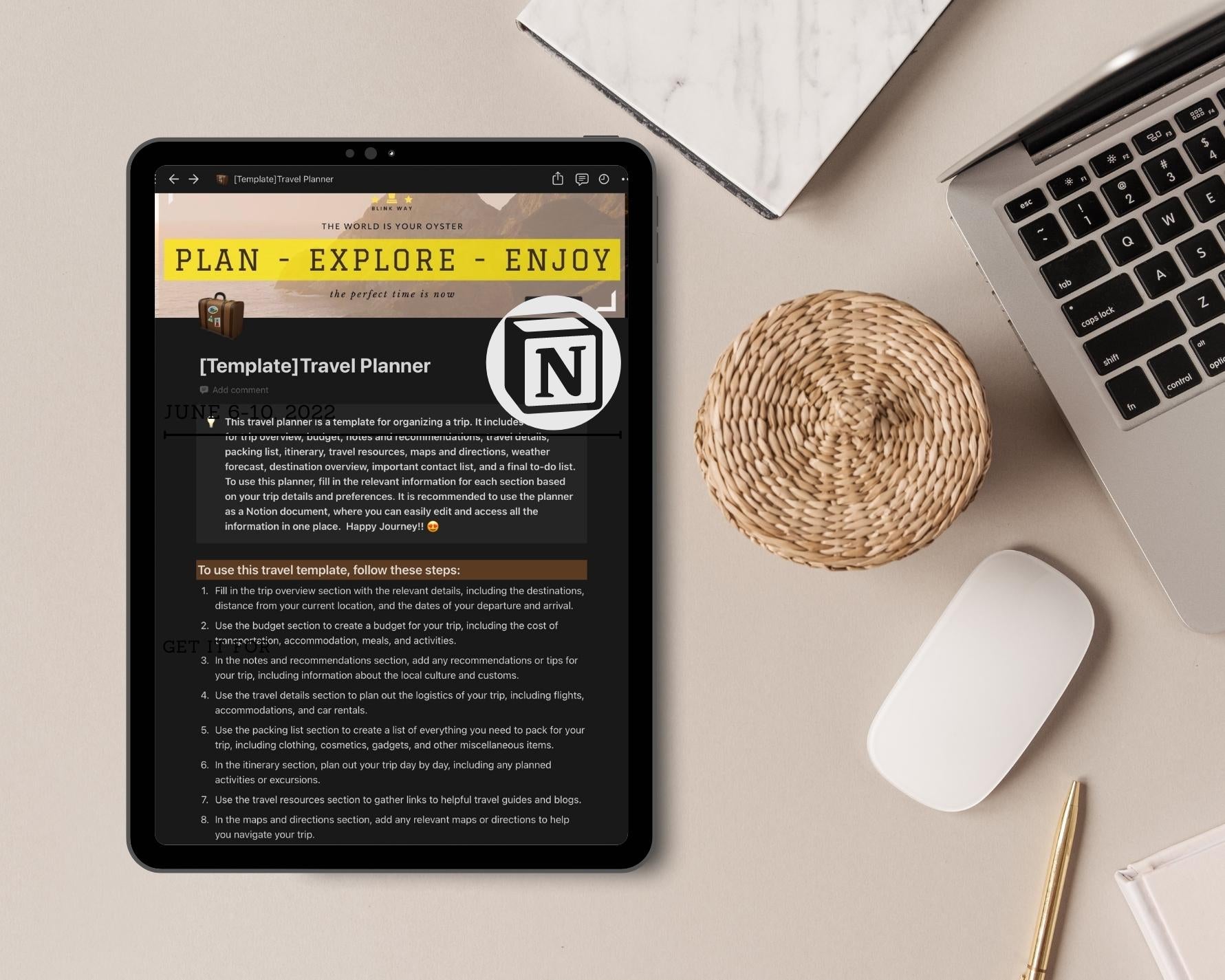 Ultimate Minimalist Travel Planner Notion Template | Vacation Journey Organizer | Itinerary & Travel Journal | Notion Templates Blinkway